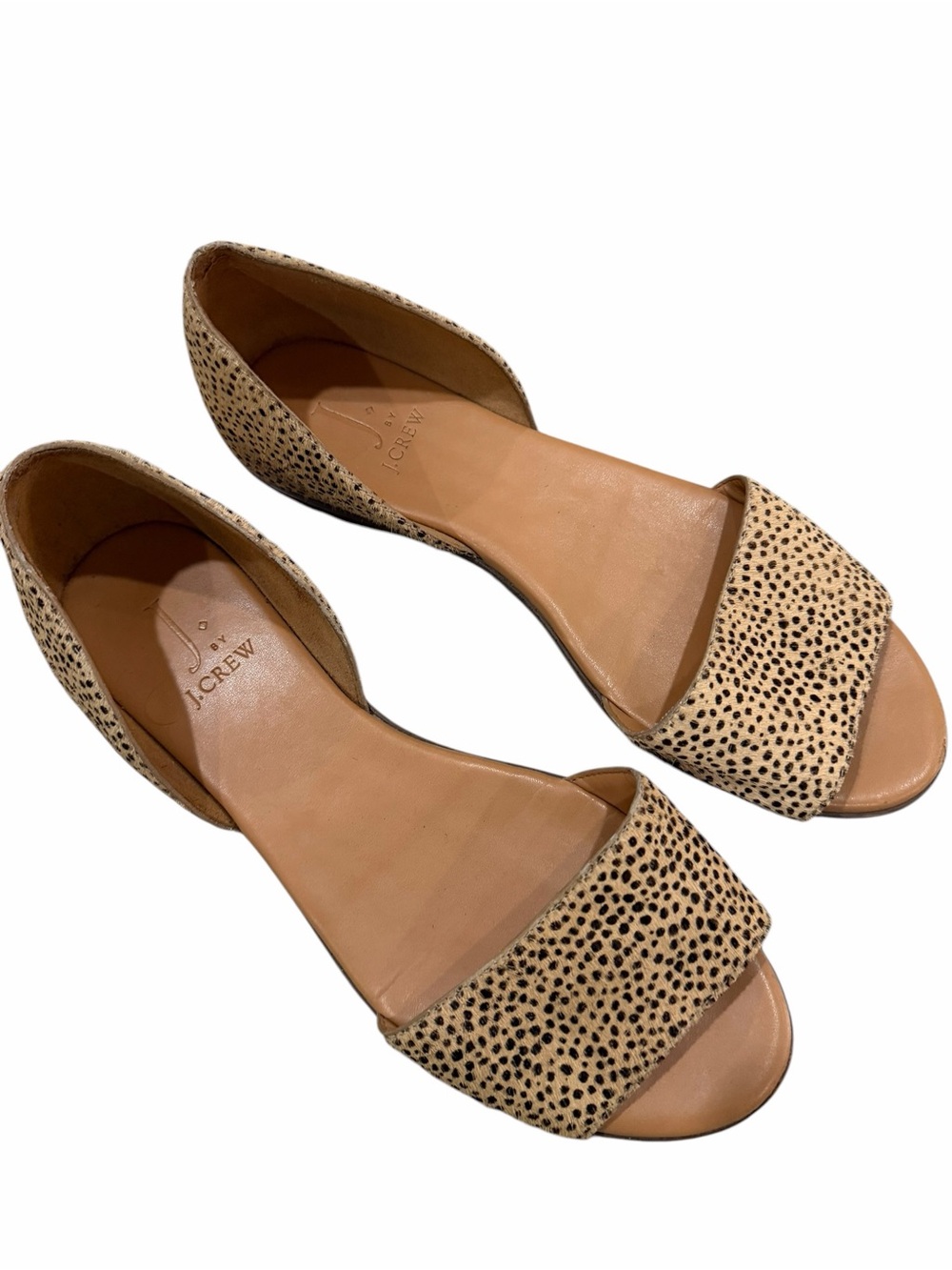 J. Crew Morgan Womens 7.5 Leopard Print Calf Hair Flats Peep Toe Slip On Shoes - Picture 3 of 6